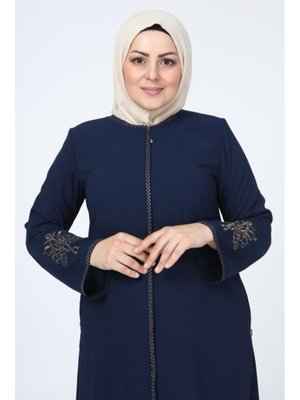 Nakışlı Gizli Fermuarlı Ferace Lacivert Nakışlı Gizli Fermuarlı Ferace Lacivert