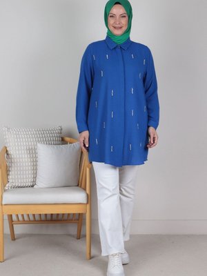 Saks Büyük Beden Taş İşlemeli Tunik