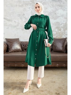 Zümrüt Kemerli Omuzu Taşlı Tunik