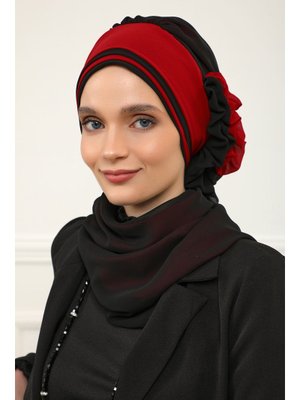 Çift Renkli Tasarım Şifon Hazır Türban,siyah Kırmızı,ht Çift Renkli Tasarım Şifon Hazır Türban,siyah Kırmızı,ht