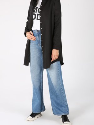 Siyah Allday Gizli Patlı Gömlek Tunik Siyah Allday Gizli Patlı Gömlek Tunik