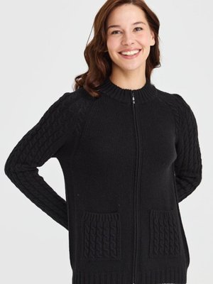 Siyah Dik Yaka Cebi Ve Kolu Saç Örgü Hırka Siyah Dik Yaka Cebi Ve Kolu Saç Örgü Hırka