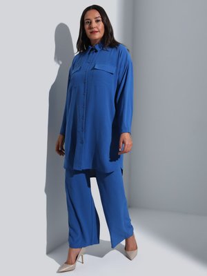 Koyu İndigo Büyük Beden Tunik & Pantolon İkili Takım