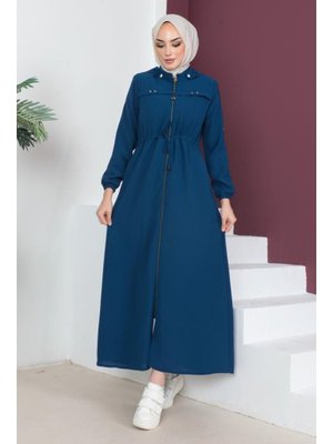 İndigo Bel Büzgülü Ferace