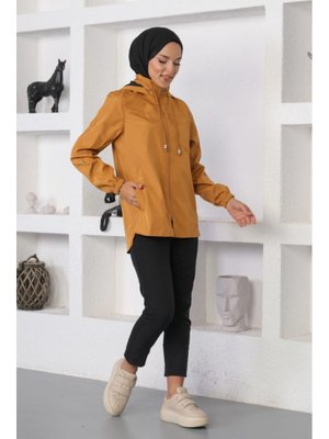 Hardal Ayda Çift Cepli Kapüşonlu Yağmurluk