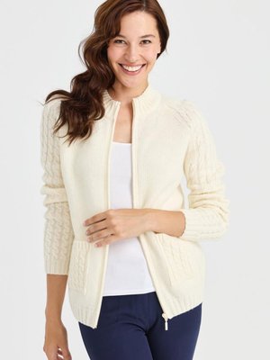 Kemik Dik Yaka Cebi Ve Kolu Saç Örgü Hırka Kemik Dik Yaka Cebi Ve Kolu Saç Örgü Hırka