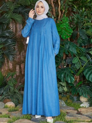 Koyu Mavi Tensel Kot Elbise