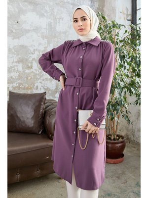 Leylak Kemerli Omuzu Taşlı Tunik