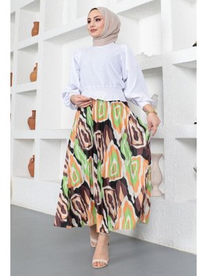 Siyah Desenli Piliseli Etek