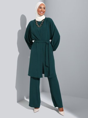 Koyu Zümrüt Kap & Pantolon Bluz Üçlü Aerobin Takım