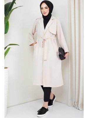 Bej Kuşaklı Bağlamalı Trençkot Bej Kuşaklı Bağlamalı Trençkot