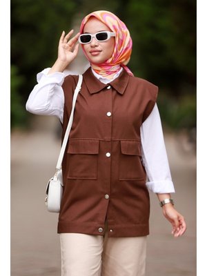 Kahve Terra Cepli Gabardin Yelek