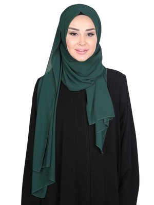 Dikdörtgen Klasik Şifon Şal Koyu Yeşil