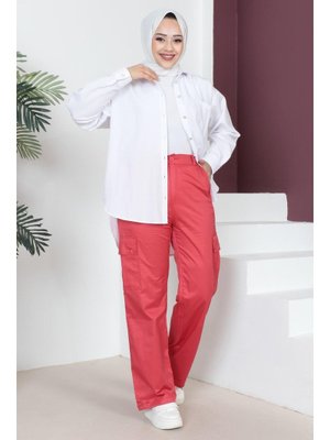 Kırmızı Beli Lastikli Bol Paça Pantolon