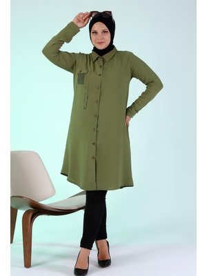 Haki Buyuk Beden Tunik Tesettur Kadin Ayrobin Kumas