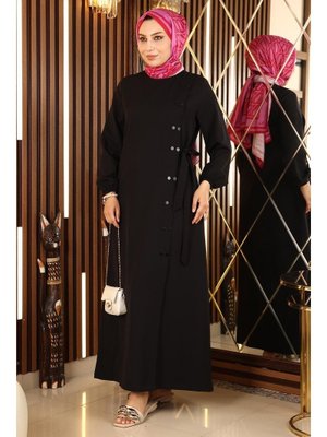 Siyah Düğmeli Yandan Bağlamalı Ferace