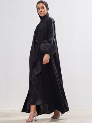 Siyah Taffeta Details Abaya