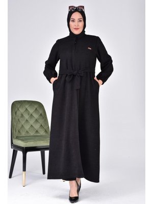 Siyah Büyük Beden Oversize Beli Bağlamalı Kaban Pardesü
