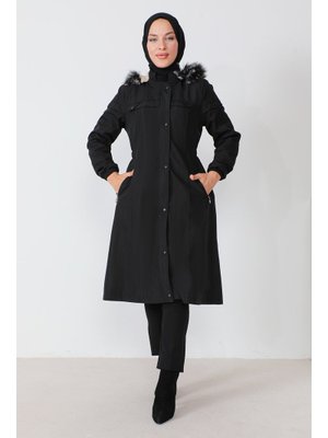 Siyah Beli Lastikli Mont