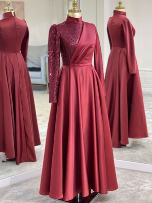 Bordo Irmak Abiye Elbise Bordo Irmak Abiye Elbise