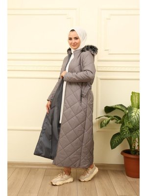 Gri Kapitone Kürklü Mont Gri Kapitone Kürklü Mont