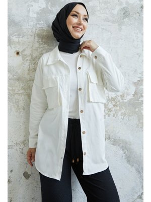 Beyaz Marley Torba Cep Detay Ceket