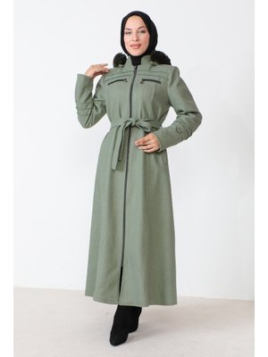 Mint Yeşili Süs Cepli Fermuarlı Tam Boy Kaşe Kaban Mint Yeşili Süs Cepli Fermuarlı Tam Boy Kaşe Kaban