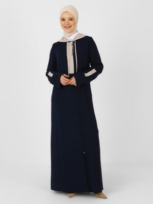 Lacivert Kapüşonlu Garni Ve Dikiş Detaylı Astarlı Pardesü