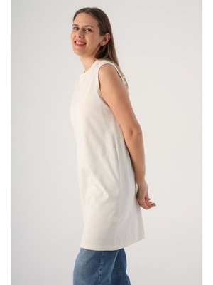 Açık Bej Pamuk Basic Kolsuz Tunik