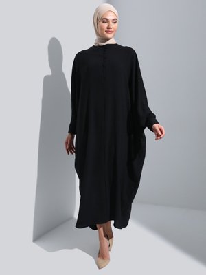 Siyah Brit Detaylı Abaya Ferace