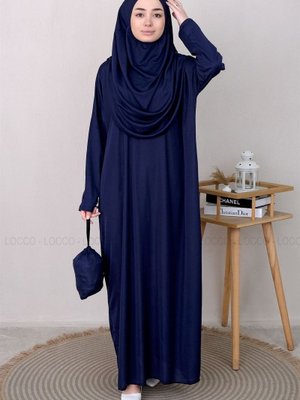 Cantalı Tek Parca Namaz Elbısesı Lacıvert