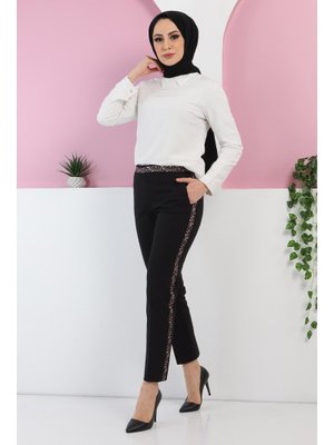 Siyah Leopar Desenli Pantolon