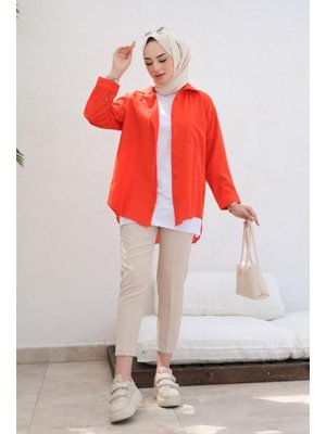 Oranj Kendinden Desenli Gömlek