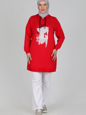 Mercan Büyük Beden Yaldız Baskılı Spor Tunik