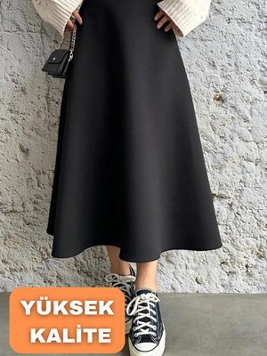 Fermuarlı Kloş Yüksek Kalite Scuba Kumaş Etek Siyah Fermuarlı Kloş Yüksek Kalite Scuba Kumaş Etek Siyah