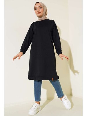 Siyah Yanları Yırtmaçlı Basic Uzun Tunik