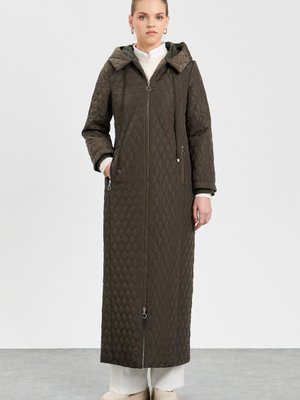 Kapüşonlu Kapitone Manto Haki