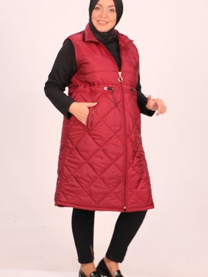 Bordo Büyük Beden Belden Lastikli Kapitone Yelek