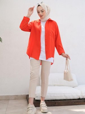 Kendinden Desenli Gömlek Oranj