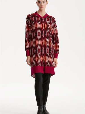 Desenli Ribana Detaylı Hırka Fuşya Hrk.1520.01 Desenli Ribana Detaylı Hırka Fuşya Hrk.1520.01