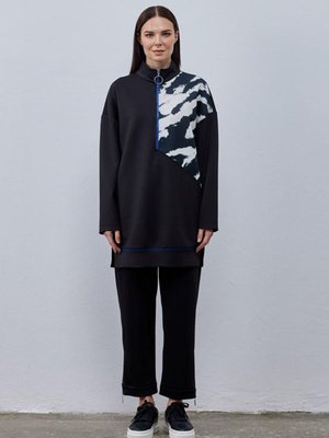 Siyah Yarı Fermuarlı Scuba Sweat