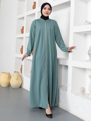 Mint Yeşili Fermuarlı Ferace