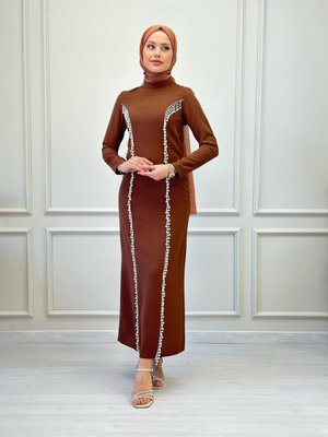 İncili Elbise Açık Kahve İncili Elbise Açık Kahve