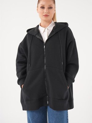 Şardonlu Kanguru Cepli Siyah Sweatshirt Şardonlu Kanguru Cepli Siyah Sweatshirt
