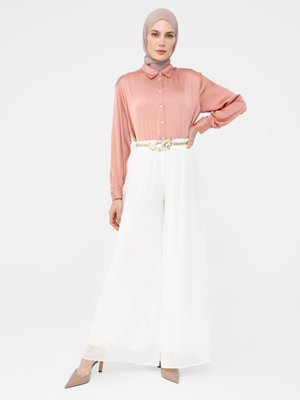 Tam Astarlı Şifon Pantolon Etek Off White Tam Astarlı Şifon Pantolon Etek Off White