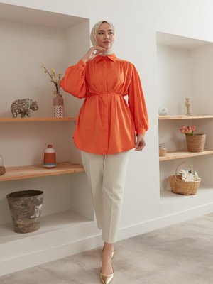 Balon Kol Saten Gömlek