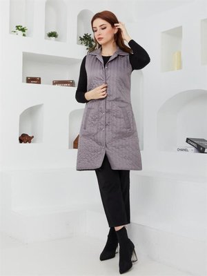 Gömlek Yaka Kapitone Yelek Gri Gömlek Yaka Kapitone Yelek Gri