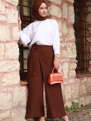 Lona Beli Lastikli Pantolon Kahve
