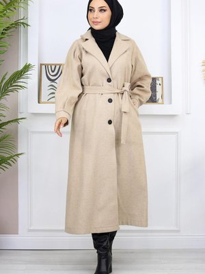 Geniş Yaka Kaşe Kaban Bej Geniş Yaka Kaşe Kaban Bej