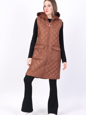 Fermuar Detaylı Uzun Kapitone Yelek Fermuar Detaylı Uzun Kapitone Yelek